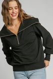 Umgee Full Size Ribbed Knit Half Zipper Sweatshirt Plus Size