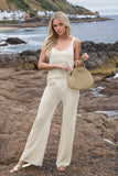 Hollow Out Round Neck Top and Pants Sweater Cover Up Set