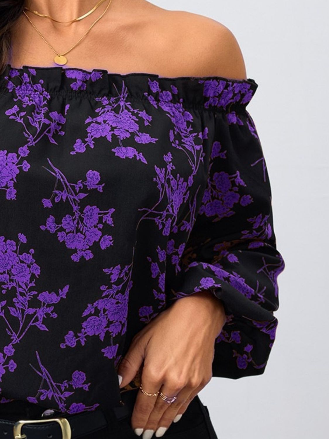 Printed Off-Shoulder Balloon Sleeve Blouse