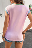 Contrast Trim Round Neck Cap Sleeve Top