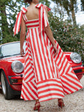 Striped Square Neck Wide Strap Dress
