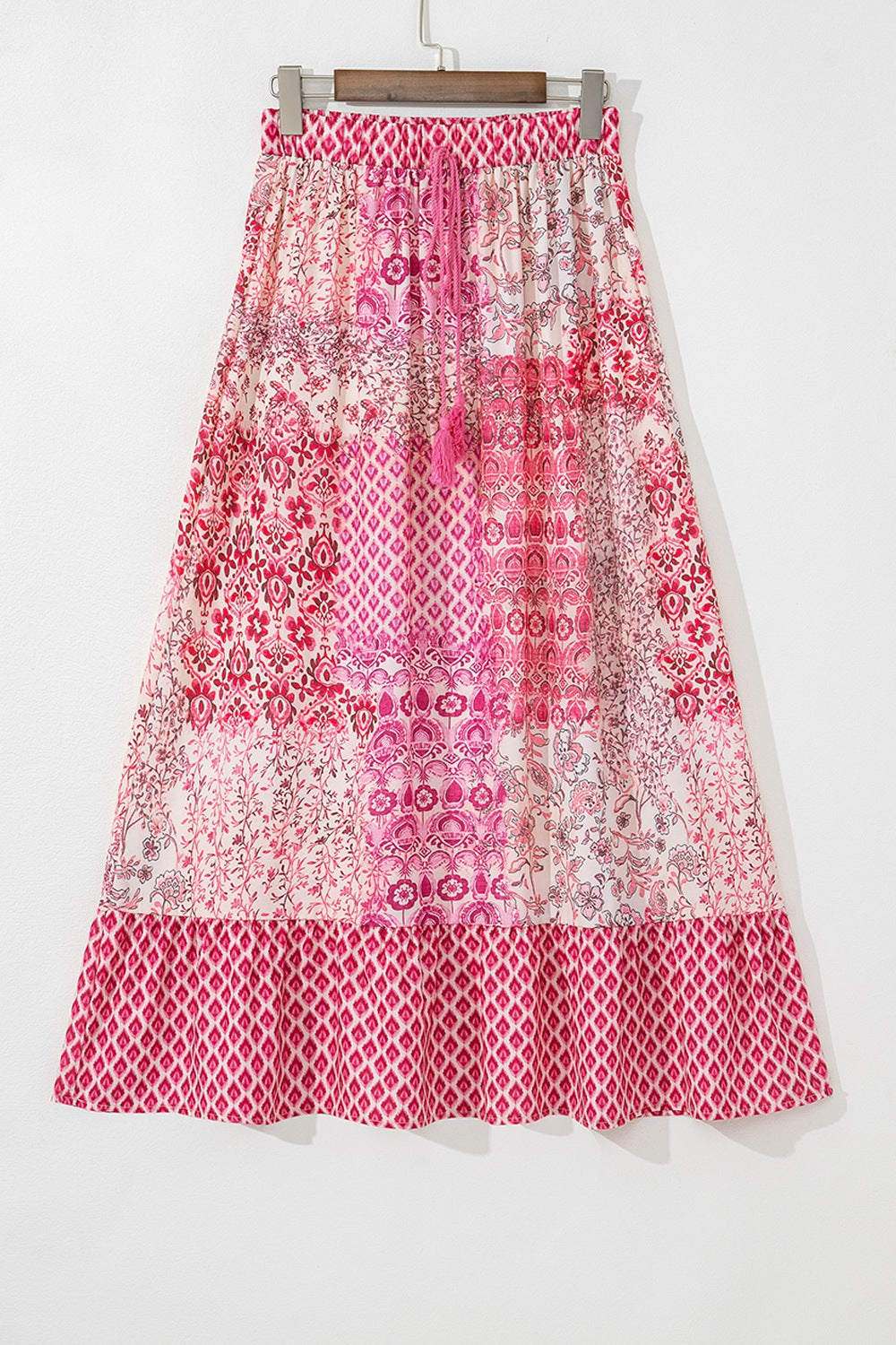 Printed Tassel Drawstring High Waist Maxi Skirt