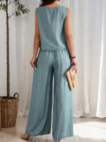 Round Neck Sleeveless Top and Wide Leg Pants Set