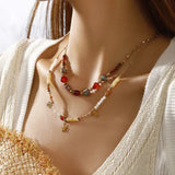 2 Piece 18K Gold-Plated Natural Stone Bead Necklace