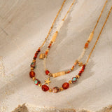 2 Piece 18K Gold-Plated Natural Stone Bead Necklace