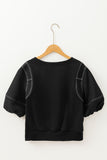 Contrast Stitches Detail Half Sleeve Blouse