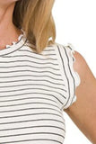 Zenana Ribbed Ruffle Trim Sleeveless Stripe Top