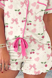 Printed Button Up Short Sleeve Top and Shorts Lounge Set