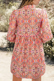 Printed Tie Neck Long Sleeve Mini Dress