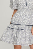 She + Sky Full Size Printed V-Neck Puff Sleeve Tiered Dress Plus Size