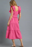 Umgee V-Neck Ruffled Cap Sleeve Midi Dress