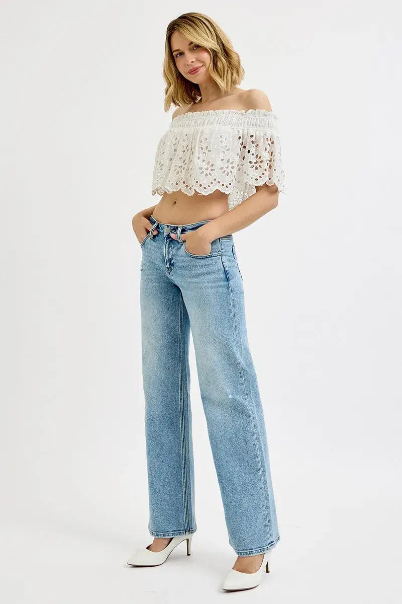 RISEN Full Size Low Rise Ankle Boyfriend Distressed Jeans Plus Size