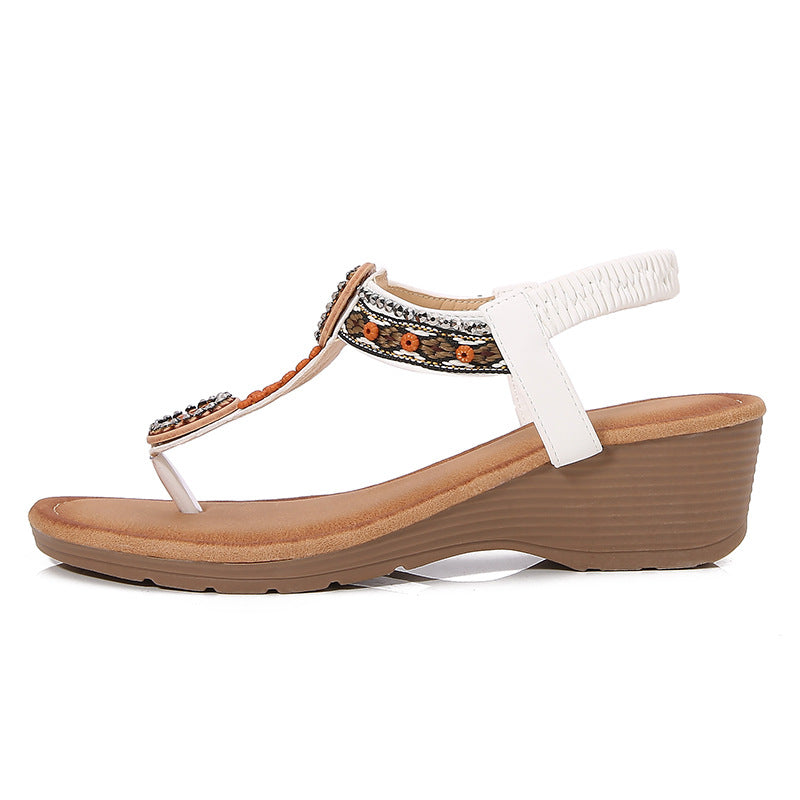 Rivet Decor Toe Post Wedge Sandals