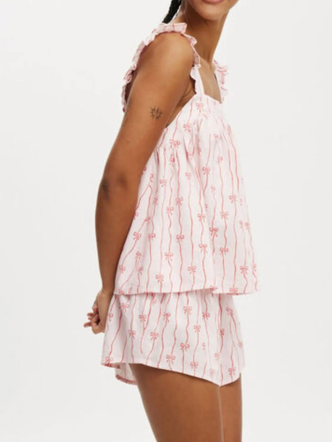 Bow Print Square Neck Cami and Shorts Set