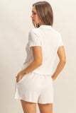 HYFVE Textured Short Sleeve Top and Drawstring Shorts Knit Set