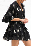 Ruched Printed Three-Quarter Sleeve Mini Dress