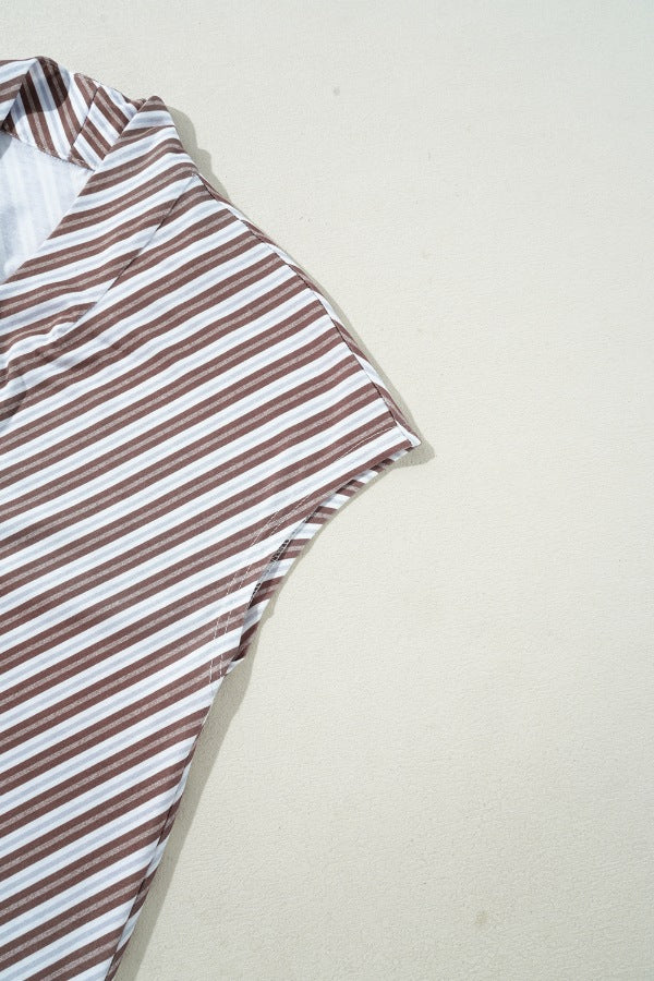 Striped V Neck Cap Sleeve Blouse