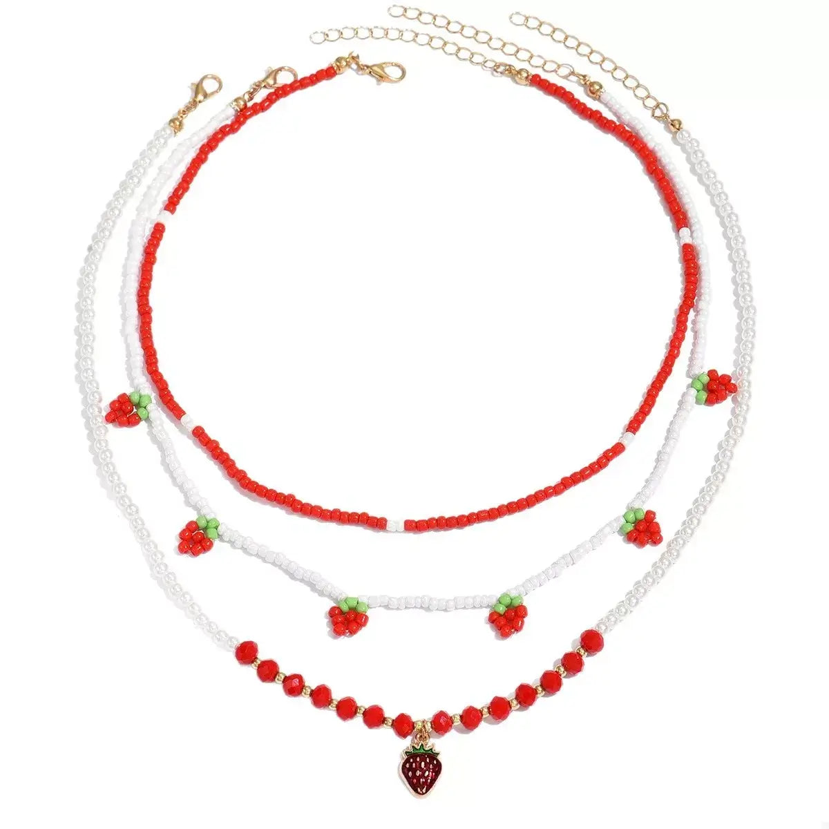 3 Piece Beaded Strawberry Necklace