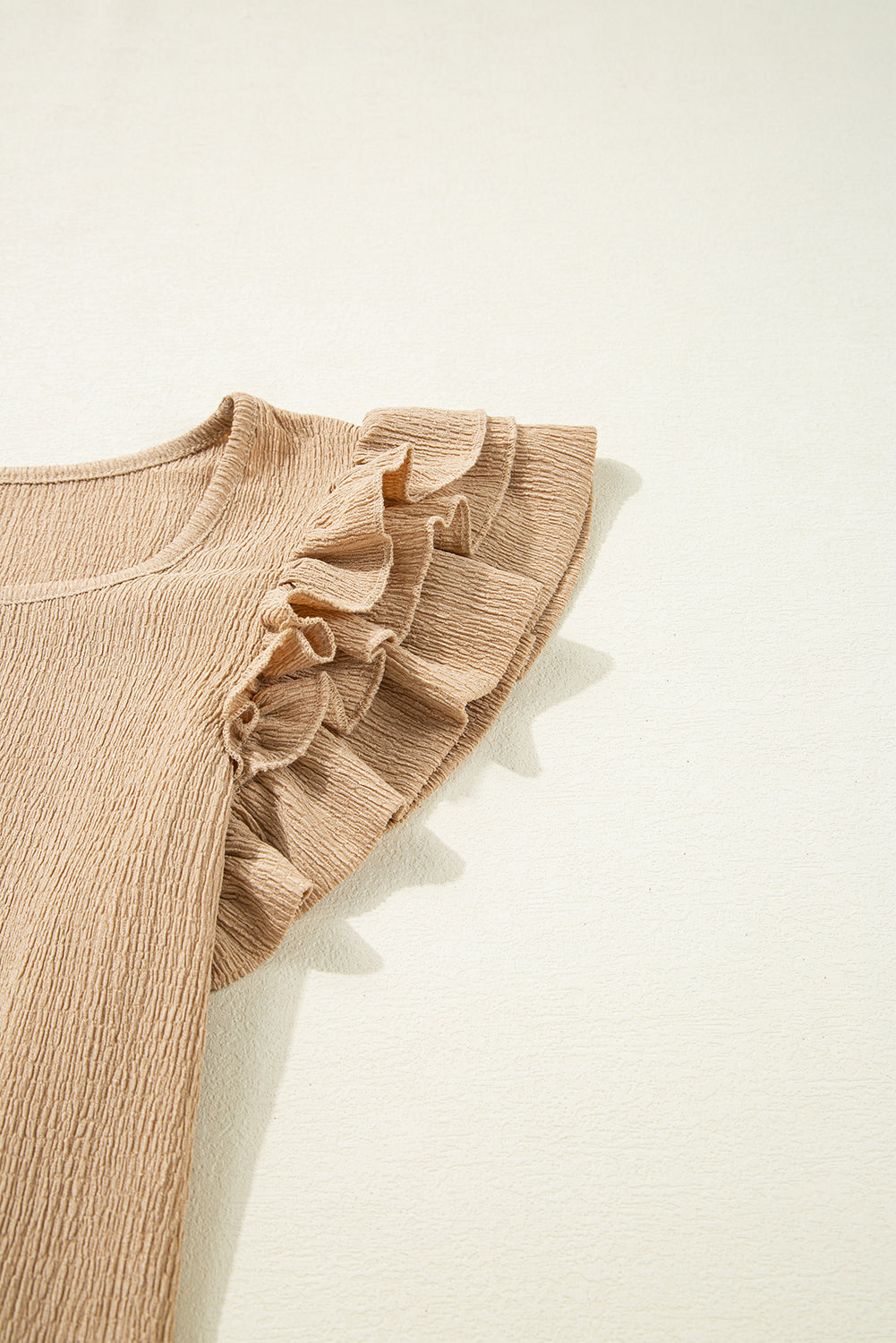 Ruffled Square Neck Textured Cap Sleeve Top