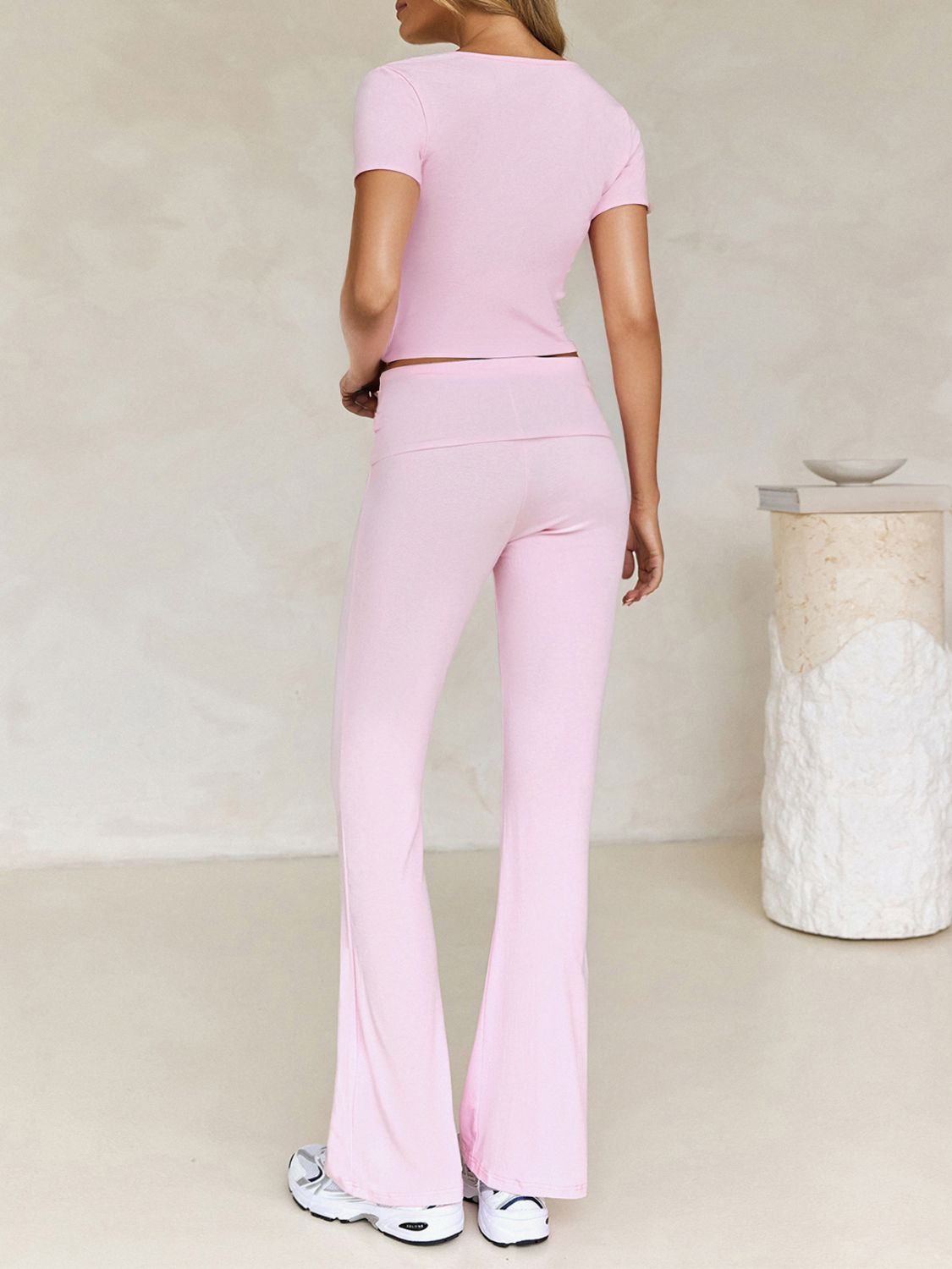 Devine V-Neck Top and Bootcut Leggings Set