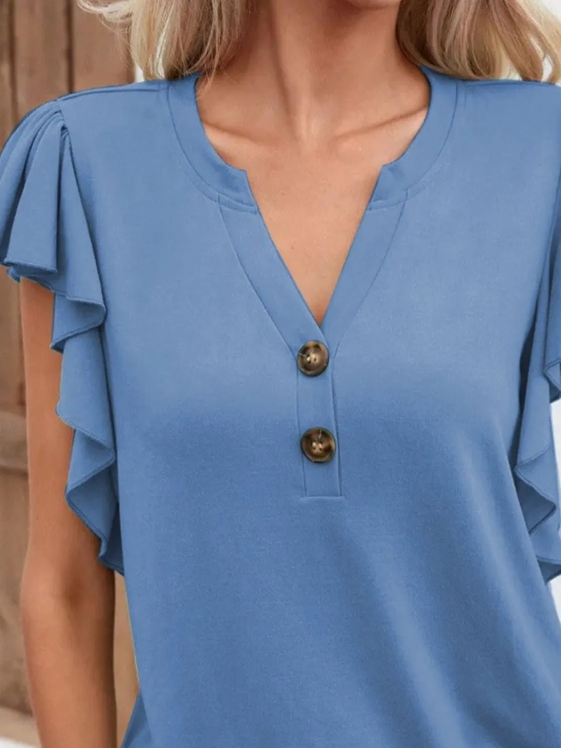 Full Size Ruffled Notched Cap Sleeve Blouse Plus Size