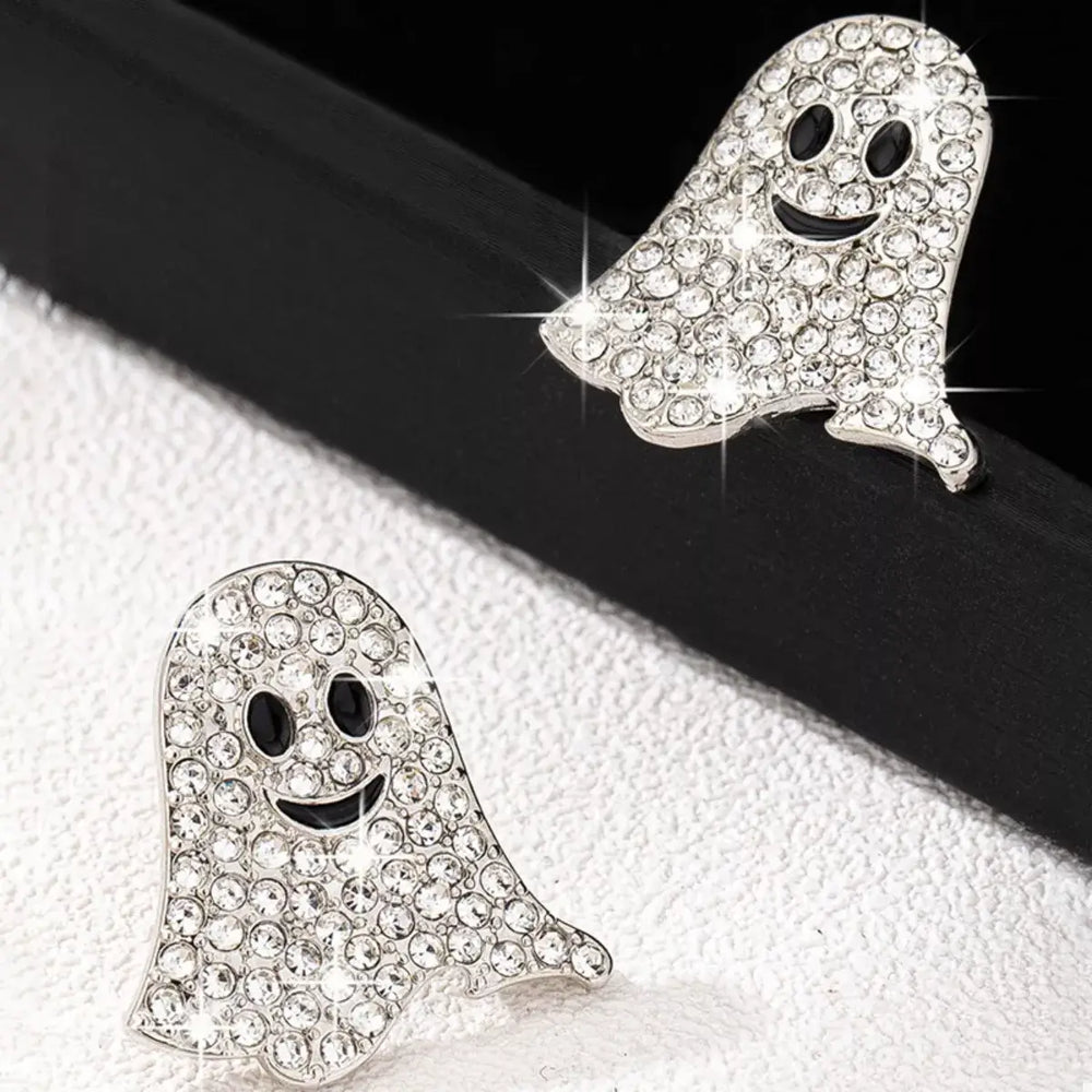 2 Pair Halloween Ghost Rhinestone Stud Earrings