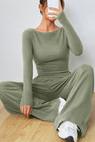 Boat Neck Long Sleeve Top and Pants Set