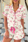 Printed Button Up Short Sleeve Top and Shorts Lounge Set