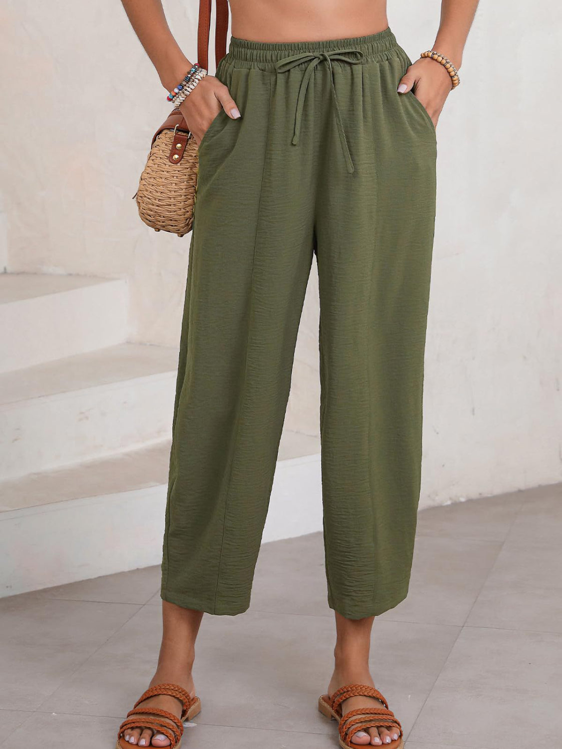 Full Size Drawtising Cropped Jogger Pants Plus Size