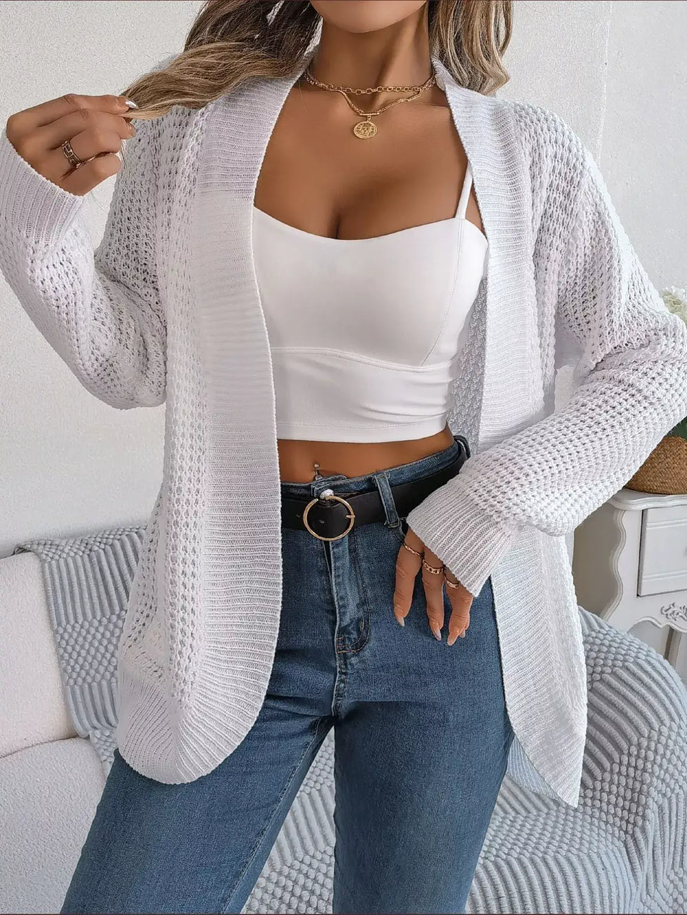 Chunky Knit Open Front Cardigan with Pockets