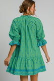Umgee Full Size Tassel Embroidered Flounce Sleeve Mini Dress Plus Size