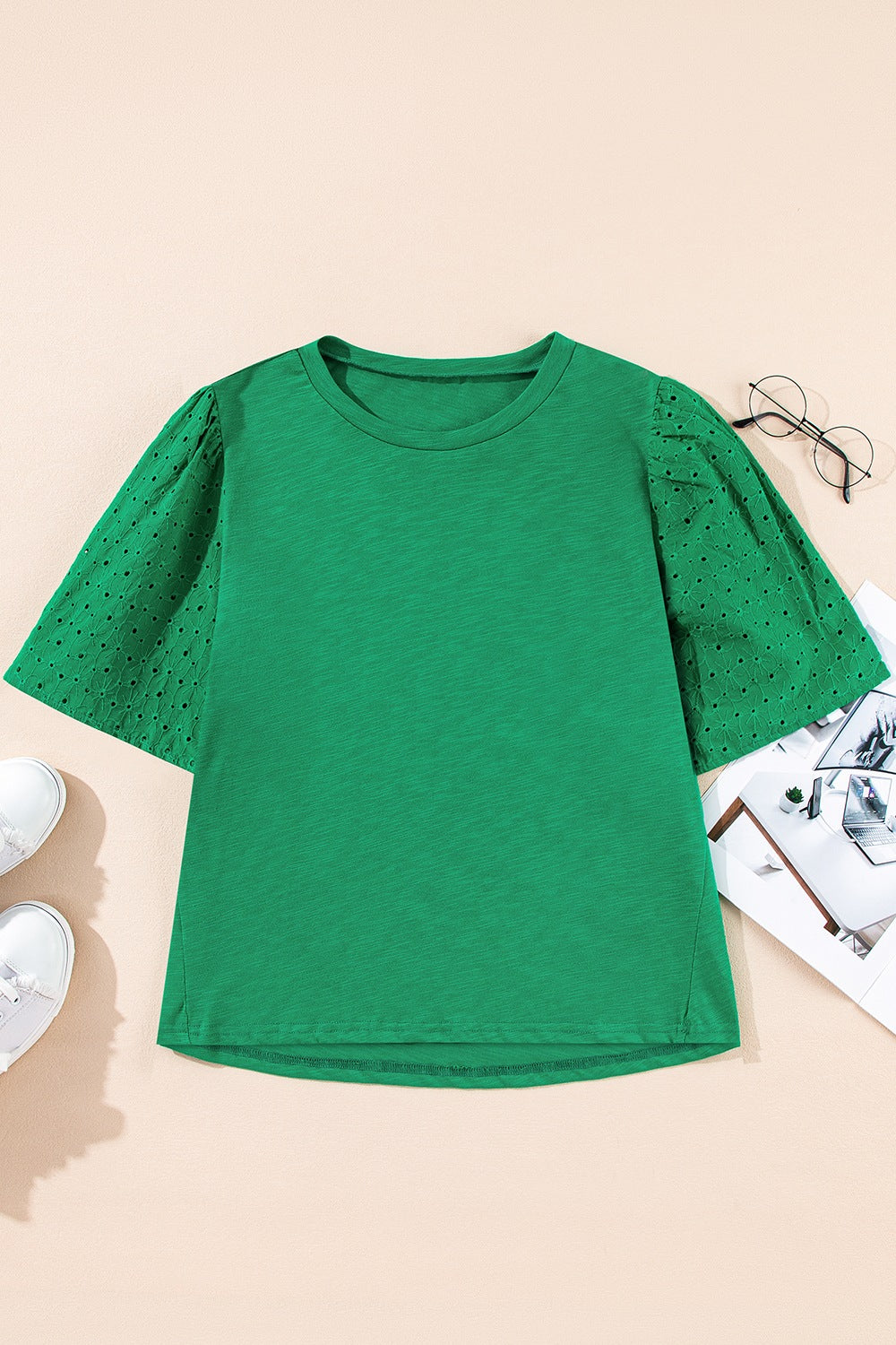 Eyelet Embroidered Patchwork Top