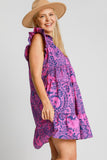 Umgee Full Size Printed Ruffle Cap Sleeve Babydoll Dress Plus Size