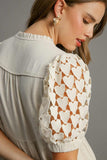 Umgee Full Size Ruffled Hem Heart Lace Sleeve Tie Neck Dress Plus Size