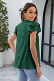 Ruffled Notched Short Sleeve Blouse