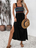 Perfee Embroidered Floral Side Slit Sleeveless Midi Dress