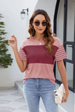 Color Block Round Neck Short Sleeve T-Shirt