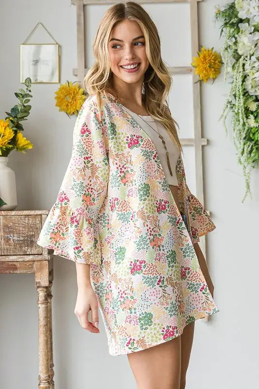 Heimish Full Size Multi Color Floral Open Cardigan Plus Size