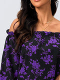 Printed Off-Shoulder Balloon Sleeve Blouse