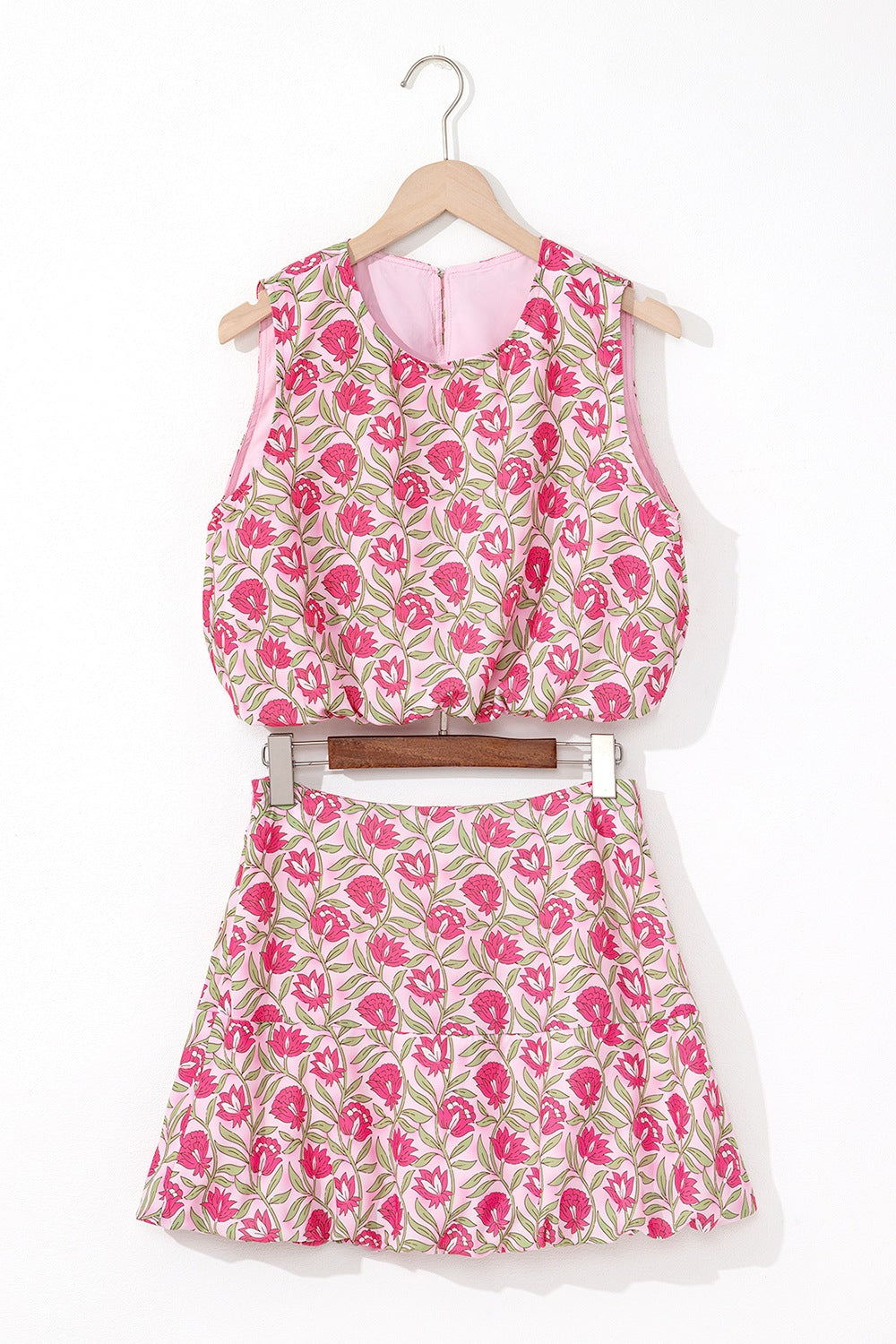 Floral Print Cropped Tank and Mini Skirt Set