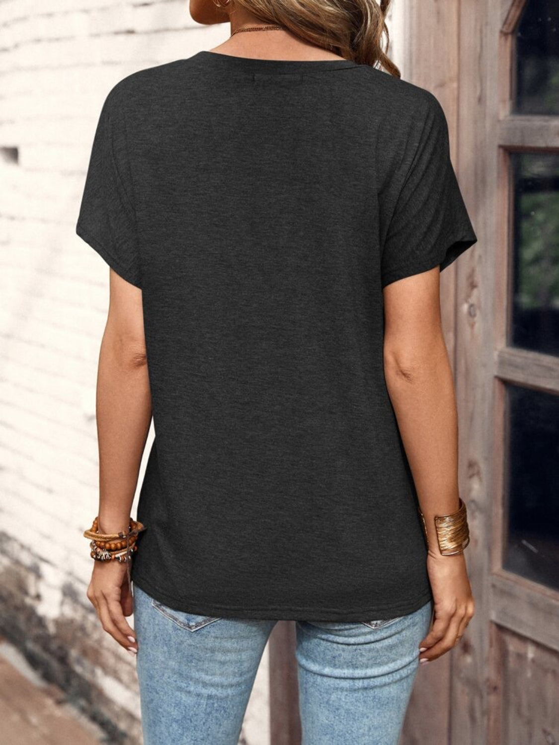 Half Button Short Sleeve Top