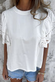 Hollow Out Embroidered Short Sleeve Round Neck Top