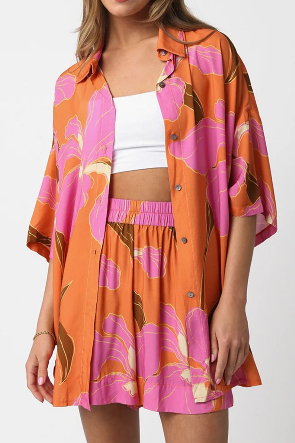 Floral Print Shirt and Shorts Set