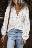 Eyelet V-Neck Long Sleeve Blouse