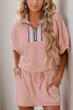Half Zip Half Sleeve Top and Skirt Set