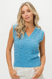 BiBi Chevron Pointelle Pearl Knit Top