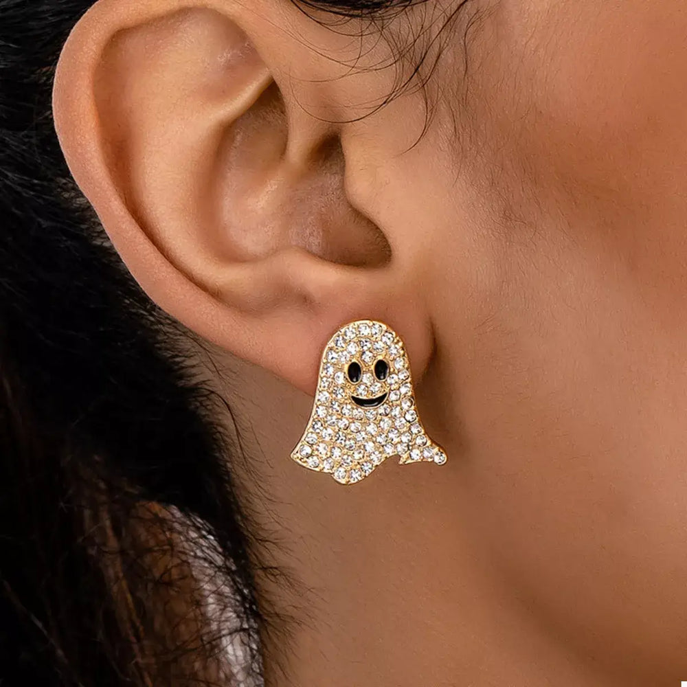 2 Pair Halloween Ghost Rhinestone Stud Earrings
