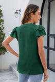 Ruffled Notched Short Sleeve Blouse