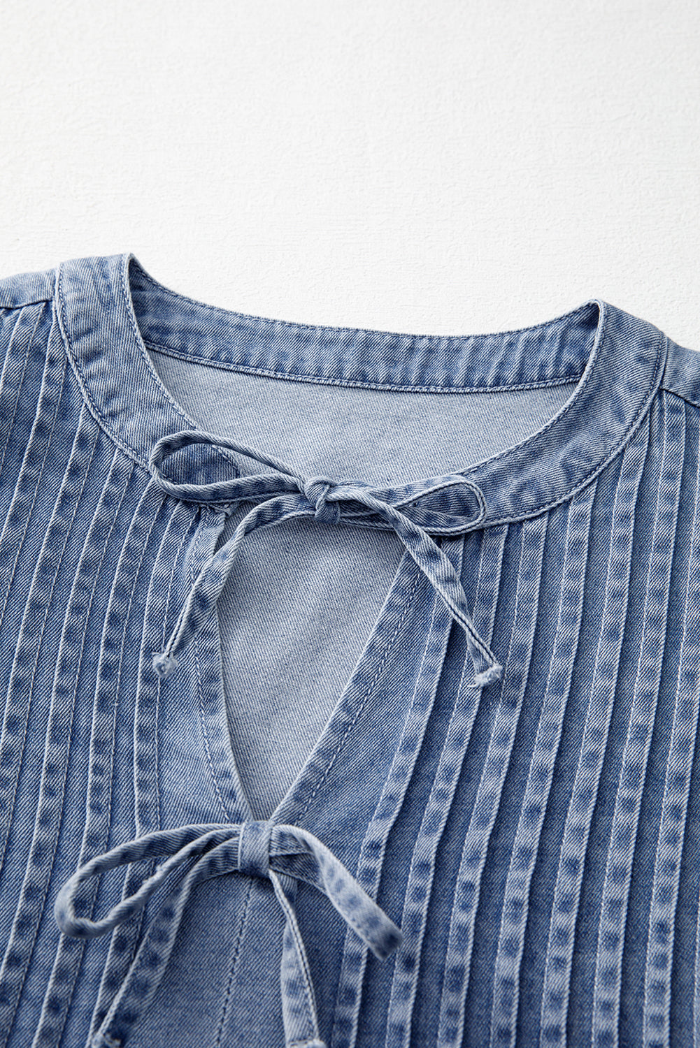 Bow Tie Long Sleeve Denim Top