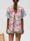 Printed Button Down Short Sleeve Top and Shorts Set